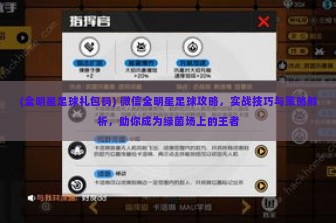 (全明星足球礼包码) 微信全明星足球攻略，实战技巧与策略解析，助你成为绿茵场上的王者